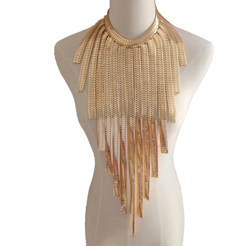 Metal Tassel Chain Choker Statement Costume Collar
